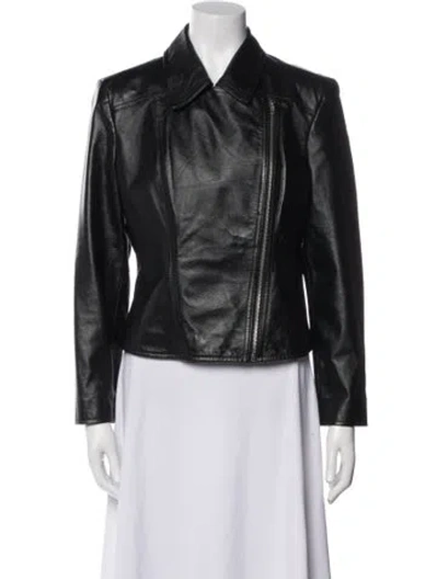 Pre-owned Oscar De La Renta Leather Biker Jacket In Black