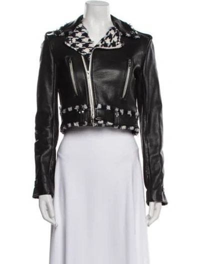 Pre-owned Oscar De La Renta Leather Biker Jacket In Black