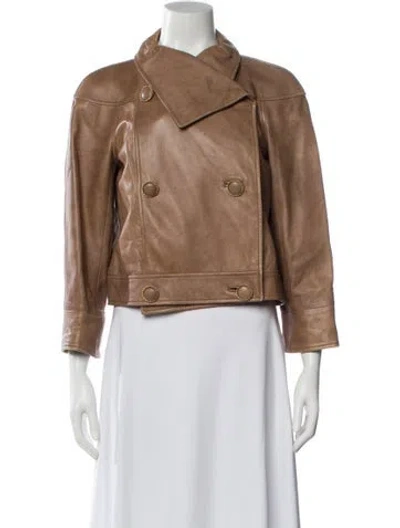 Pre-owned Oscar De La Renta Leather Biker Jacket In Brown