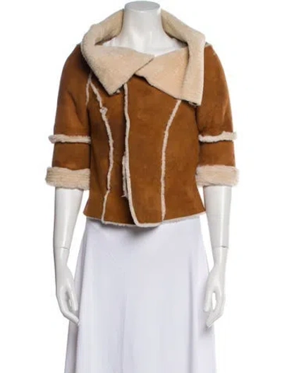 Pre-owned Oscar De La Renta Leather Biker Jacket In Neutral