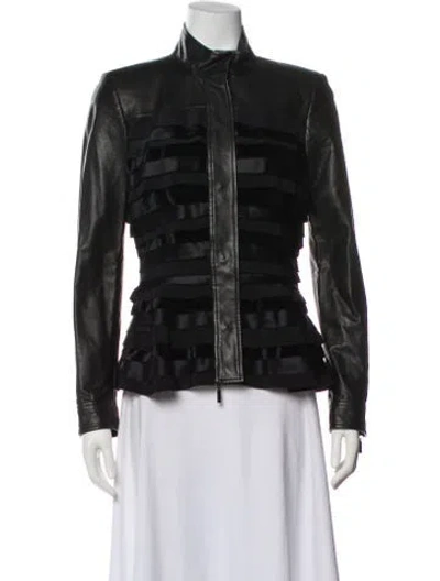 Pre-owned Oscar De La Renta Leather Blazer In Black