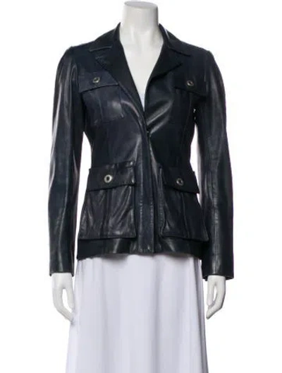 Pre-owned Oscar De La Renta Leather Blazer In Blue