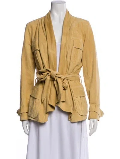 Pre-owned Oscar De La Renta Leather Blazer In Brown