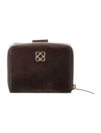 Pre-owned Oscar De La Renta Leather Continental Wallet In Brown