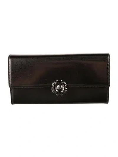 Pre-owned Oscar De La Renta Leather Continental Wallet In Silver