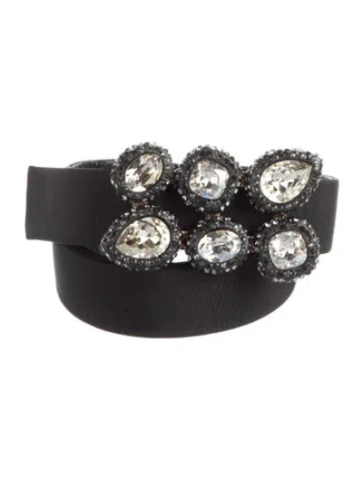 Pre-owned Oscar De La Renta Leather Crystal Embellishments Belt In Black
