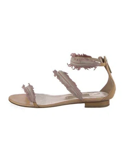 Pre-owned Oscar De La Renta Leather Floral Print Gladiator Sandals In Silver