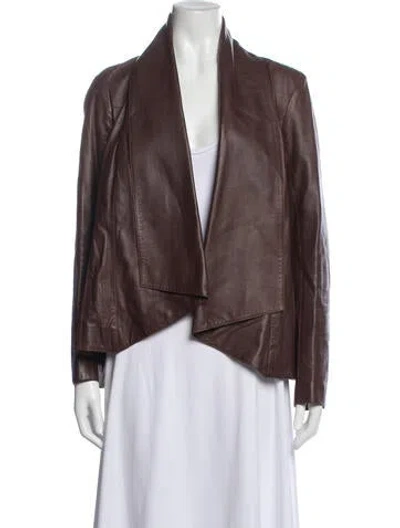 Pre-owned Oscar De La Renta Leather Jacket In Brown