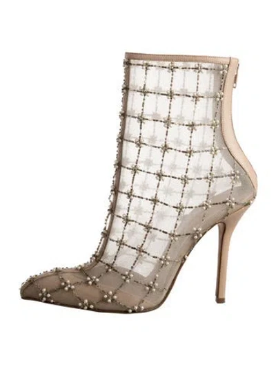 Pre-owned Oscar De La Renta Leather Patterned Boots In Neutrals
