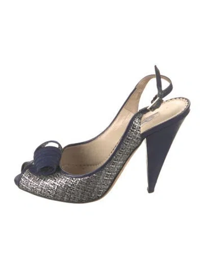 Pre-owned Oscar De La Renta Leather Patterned Slingback Pumps