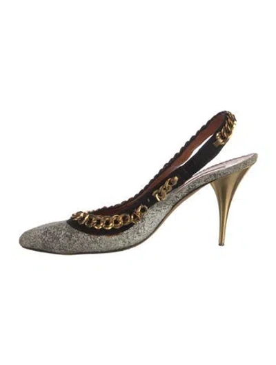 Pre-owned Oscar De La Renta Leather Patterned Slingback Pumps In Gold