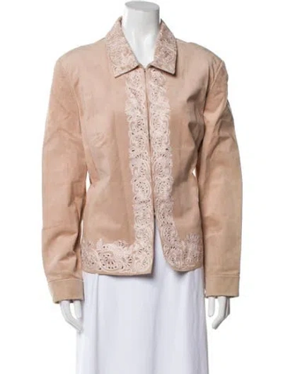 Pre-owned Oscar De La Renta Leather Printed Jacket In Pink