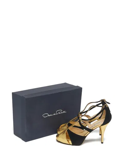 Pre-owned Oscar De La Renta Leather Stiletto Sandals In Gold