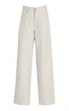 Oscar De La Renta Leather Straight-leg Pants In Off-white