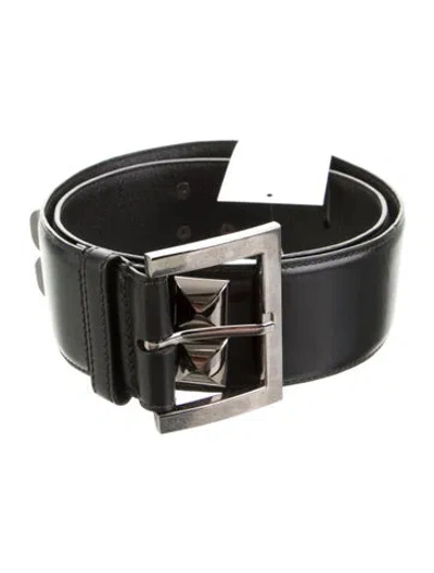 Pre-owned Oscar De La Renta Leather Studded Accents Belt In Black