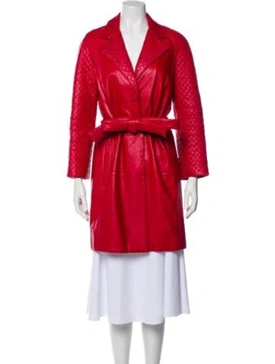 Pre-owned Oscar De La Renta Leather Trench Coat In Red