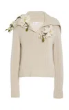 Oscar De La Renta Leather-trimmed Cotton Sweater In Off-white