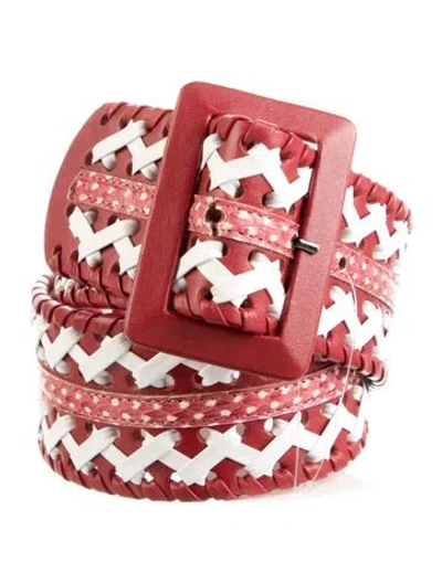 Pre-owned Oscar De La Renta Leather Waist Belt In Red