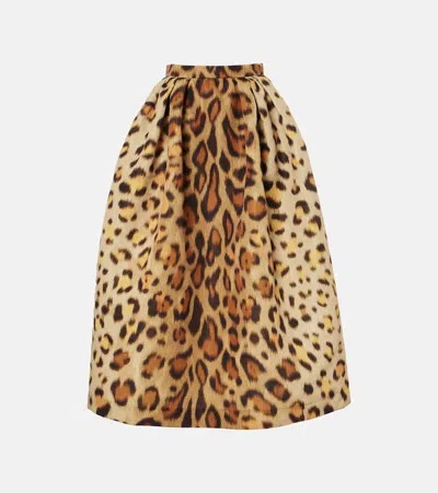 OSCAR DE LA RENTA LEOPARD-PRINT FAILLE MIDI SKIRT