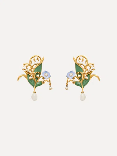 Oscar De La Renta Lily Of The Valley Clip-on Earrings In Green