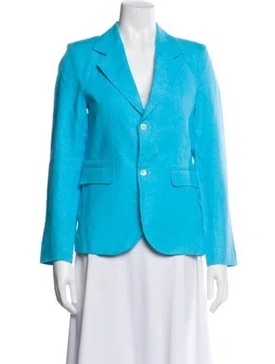 Pre-owned Oscar De La Renta Linen Blazer In Blue