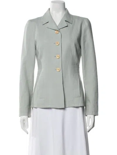 Pre-owned Oscar De La Renta Linen Blazer In Green