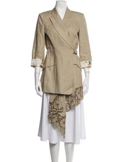 Pre-owned Oscar De La Renta Linen Blazer In Neutrals