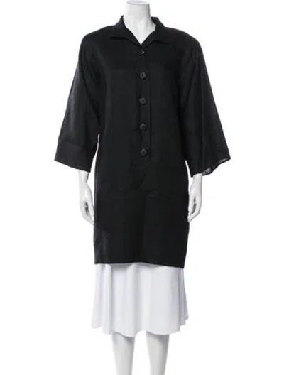 Pre-owned Oscar De La Renta Linen Coat In Black