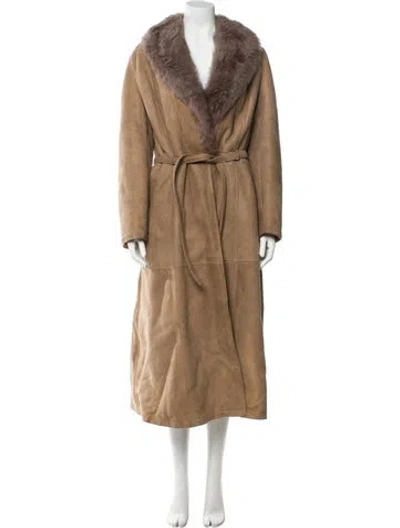Pre-owned Oscar De La Renta Linen Faux Fur Coat In Brown