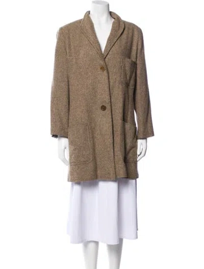 Pre-owned Oscar De La Renta Linen Faux Fur Coat In Neutral