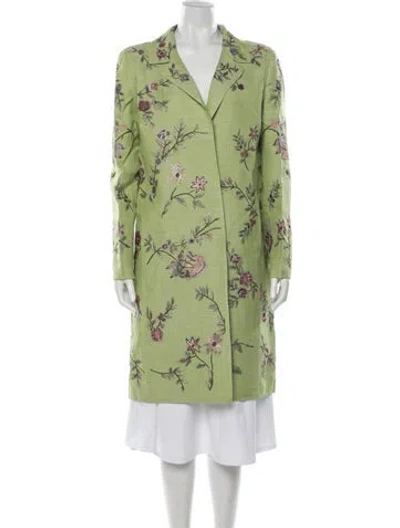 Pre-owned Oscar De La Renta Linen Floral Print Jacket In Green