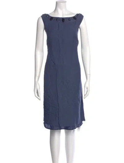 Pre-owned Oscar De La Renta Linen Knee-length Dress In Blue