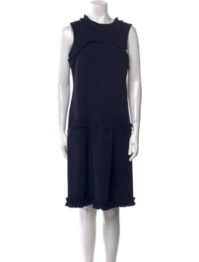 Pre-owned Oscar De La Renta Linen Knee-length Dress In Blue