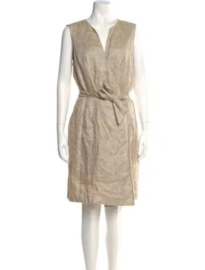 Pre-owned Oscar De La Renta Linen Knee-length Dress In Neutral