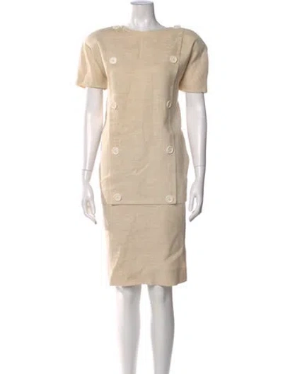 Pre-owned Oscar De La Renta Linen Knee-length Dress In Neutral