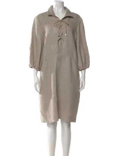 Pre-owned Oscar De La Renta Linen Knee-length Dress In Neutral