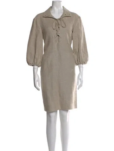 Pre-owned Oscar De La Renta Linen Knee-length Dress In Neutral