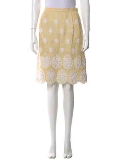 Pre-owned Oscar De La Renta Linen Knee-length Skirt In Yellow