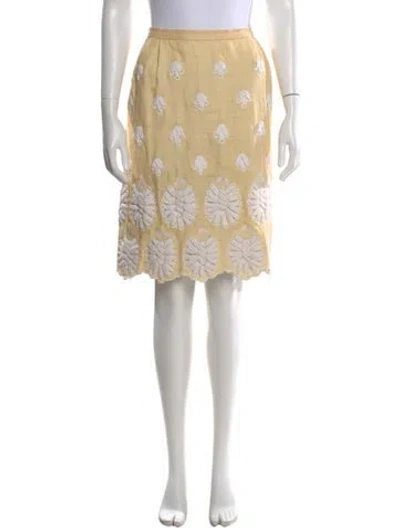 Pre-owned Oscar De La Renta Linen Knee-length Skirt In Yellow