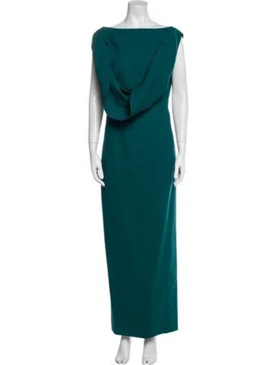 Pre-owned Oscar De La Renta Linen Long Dress In Green