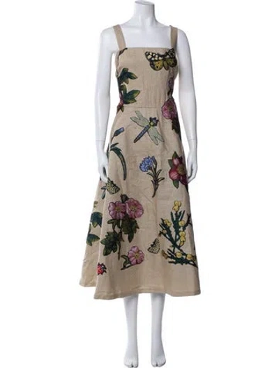 Pre-owned Oscar De La Renta Linen Long Dress W/ Tags In Neutral