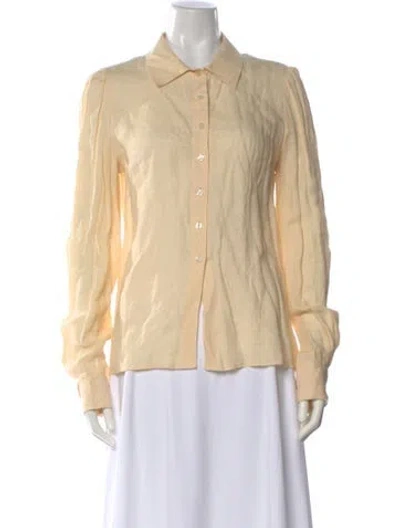 Pre-owned Oscar De La Renta Linen Long Sleeve Blouse In Neutral