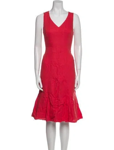 Pre-owned Oscar De La Renta Linen Midi Length Dress In Pink