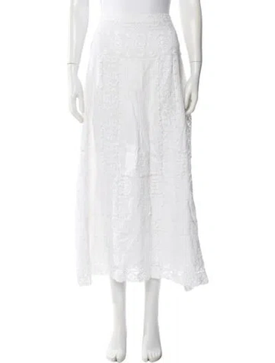 Pre-owned Oscar De La Renta Linen Midi Length Skirt In White