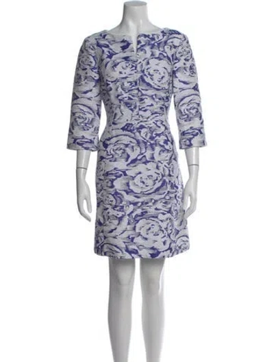 Pre-owned Oscar De La Renta Linen Mini Dress In Blue