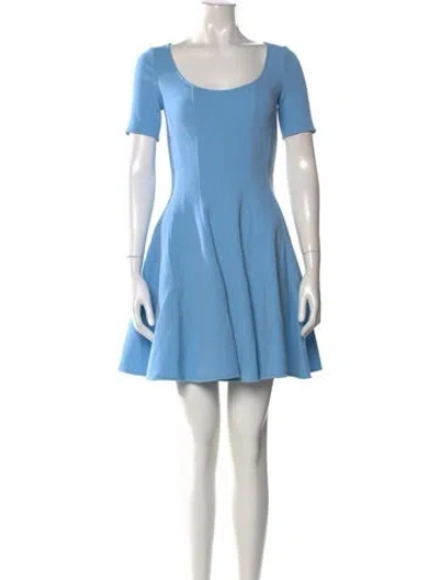 Pre-owned Oscar De La Renta Linen Mini Dress In Blue