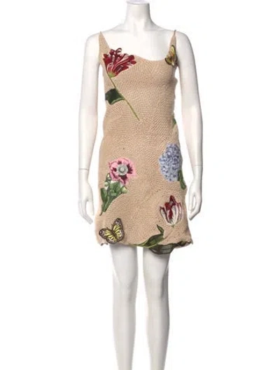 Pre-owned Oscar De La Renta Linen Mini Dress In Neutral