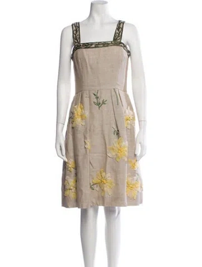 Pre-owned Oscar De La Renta Linen Mini Dress In Neutrals