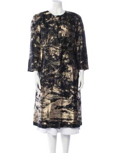 Pre-owned Oscar De La Renta Linen Patterned Coat In Black/gold