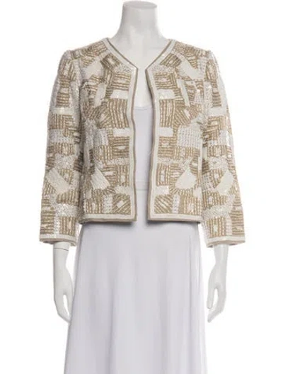 Pre-owned Oscar De La Renta Linen Patterned Evening Jacket In Neutrals